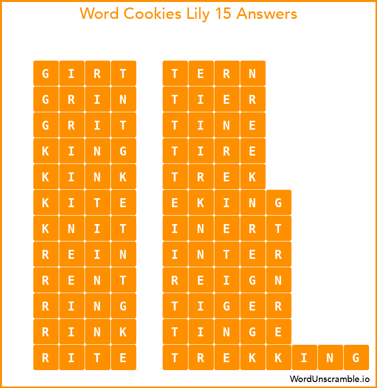 Word Cookies Lily 15 Answers