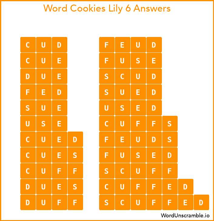 Word Cookies Lily 6 Answers
