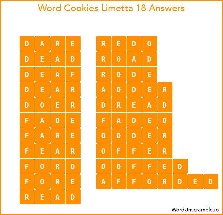 Word Cookies Limetta 18 Answers