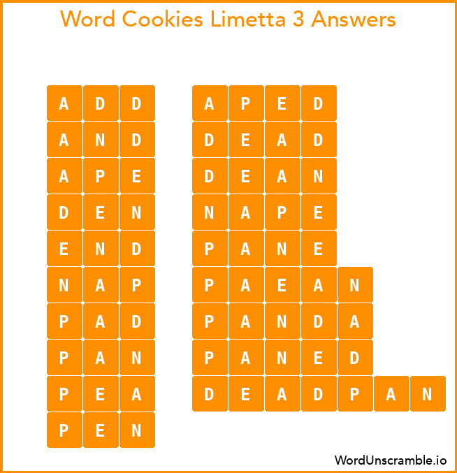 Word Cookies Limetta 3 Answers