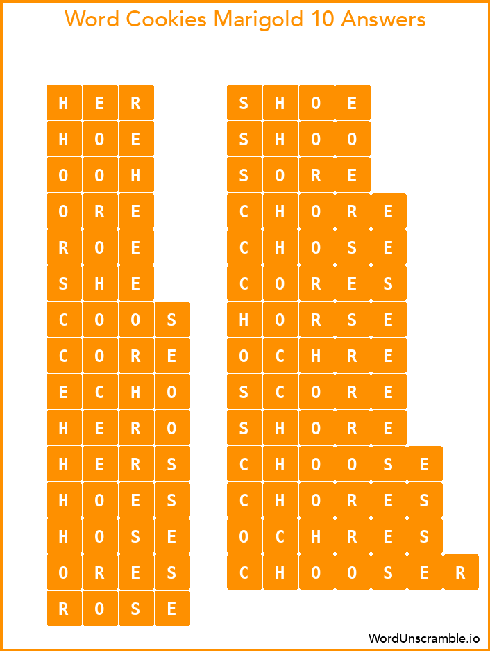 Word Cookies Marigold 10 Answers