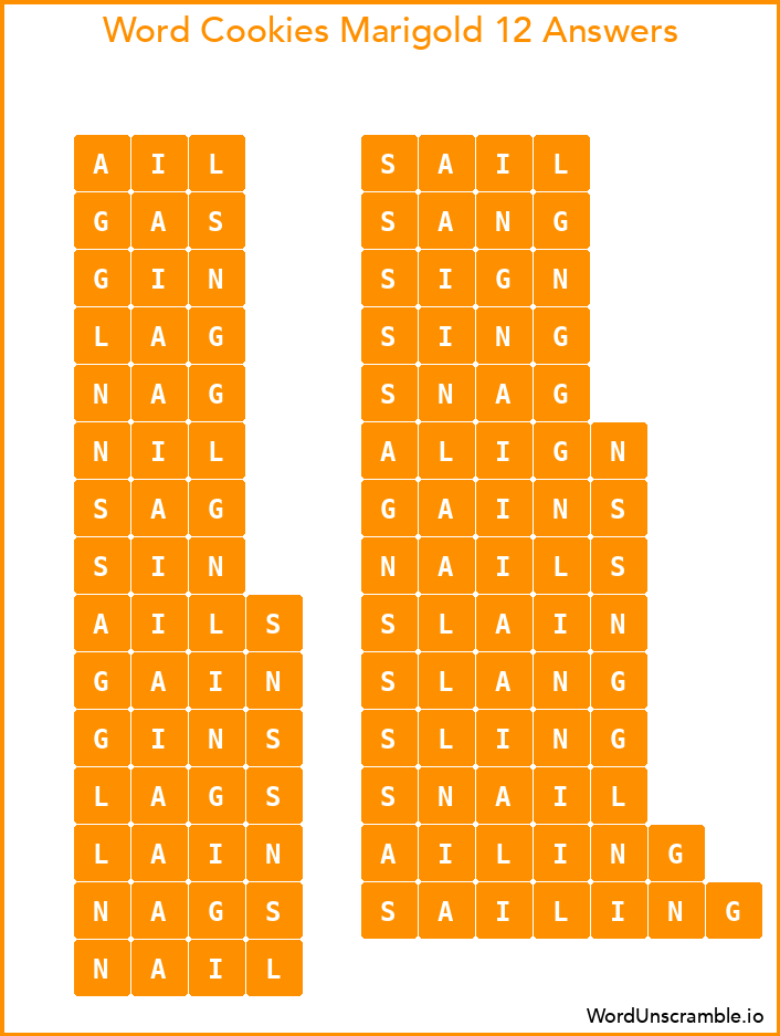 Word Cookies Marigold 12 Answers