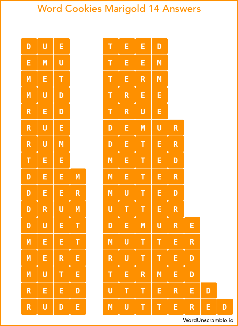 Word Cookies Marigold 14 Answers