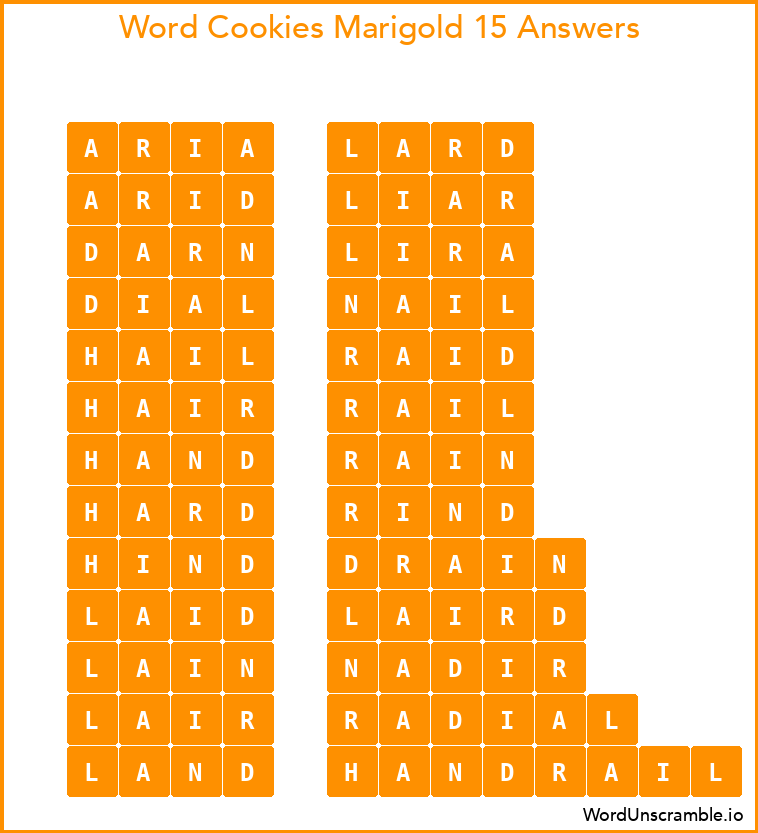 Word Cookies Marigold 15 Answers