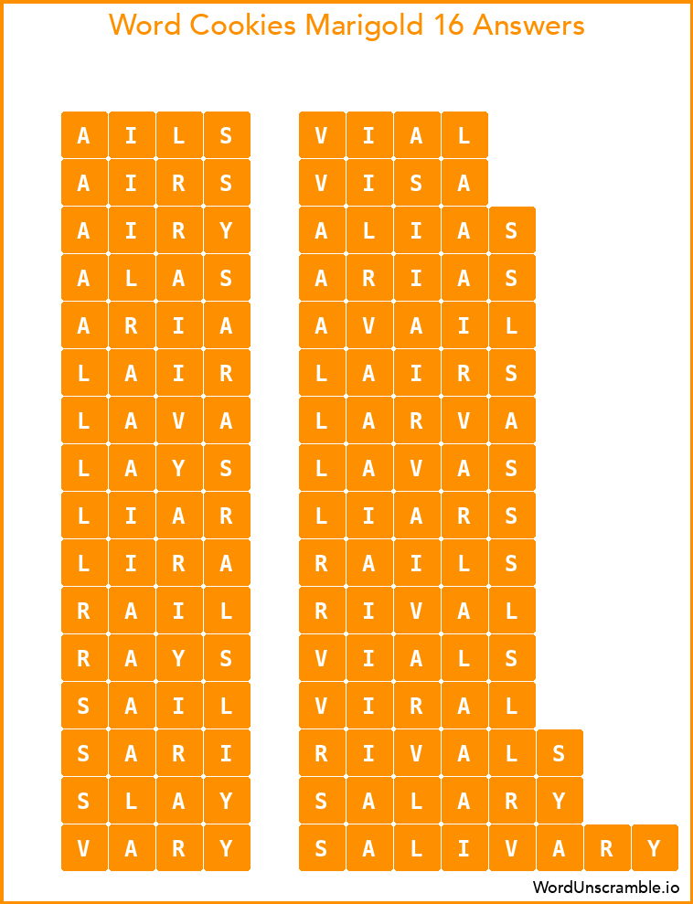 Word Cookies Marigold 16 Answers