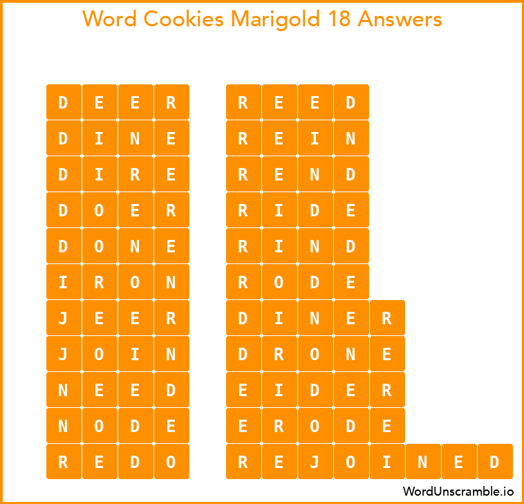 Word Cookies Marigold 18 Answers