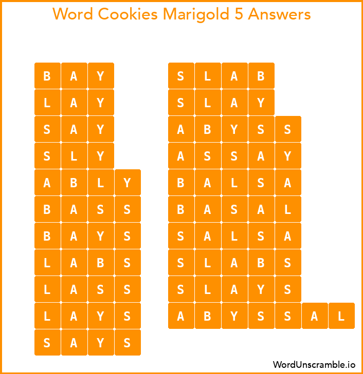 Word Cookies Marigold 5 Answers