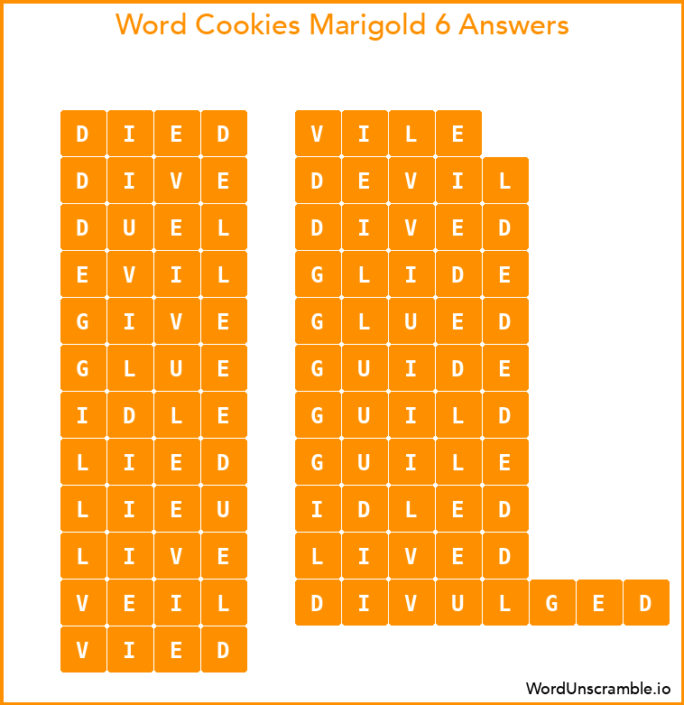 Word Cookies Marigold 6 Answers