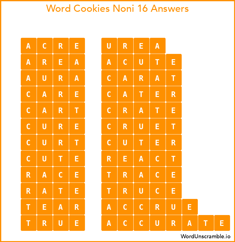Word Cookies Noni 16 Answers