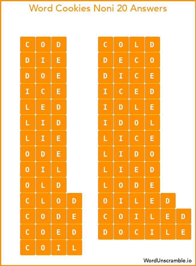 Word Cookies Noni 20 Answers