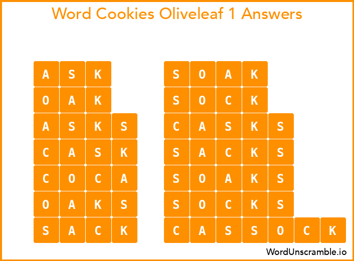 Word Cookies Oliveleaf 1 Answers