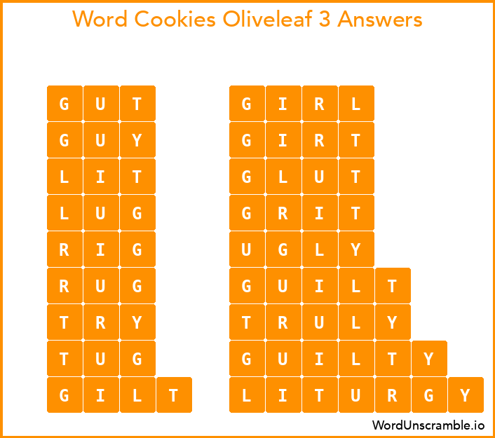 Word Cookies Oliveleaf 3 Answers