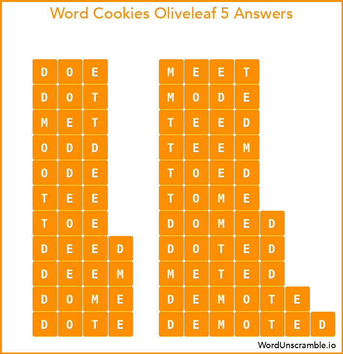 Word Cookies Oliveleaf 5 Answers