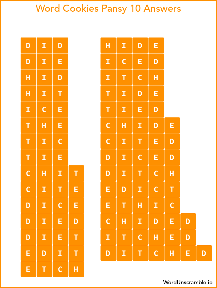 Word Cookies Pansy 10 Answers