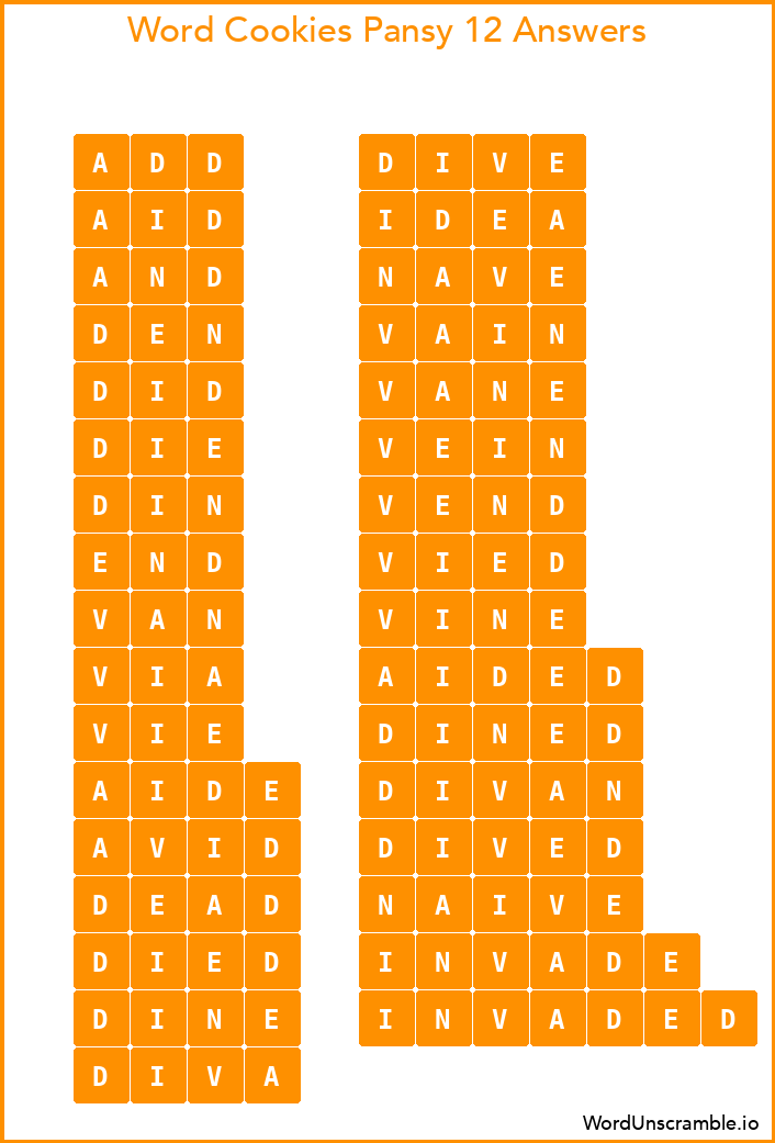 Word Cookies Pansy 12 Answers