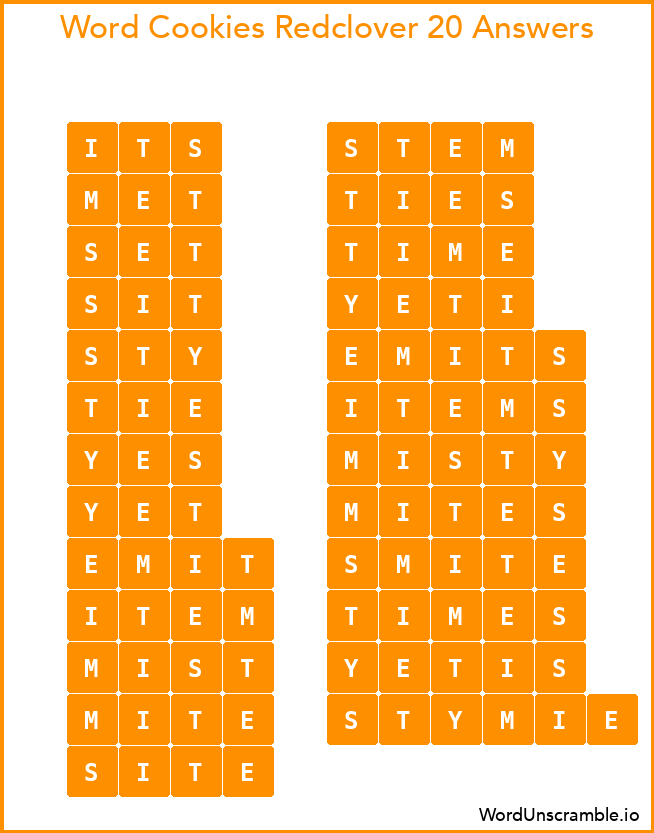 Word Cookies Redclover 20 Answers
