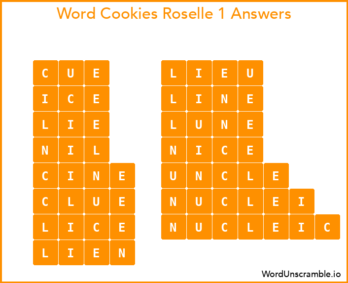 Word Cookies Roselle 1 Answers