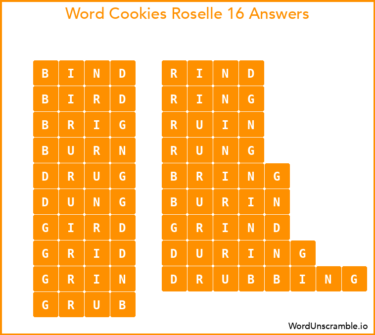 Word Cookies Roselle 16 Answers