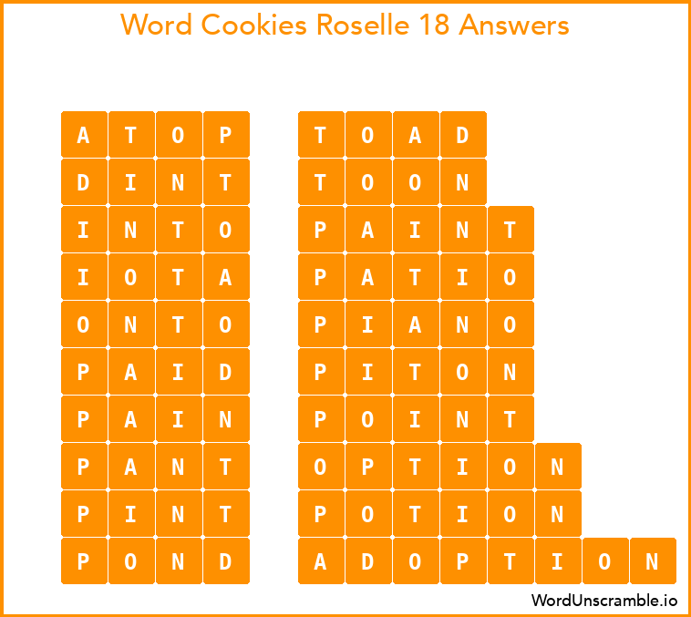 Word Cookies Roselle 18 Answers