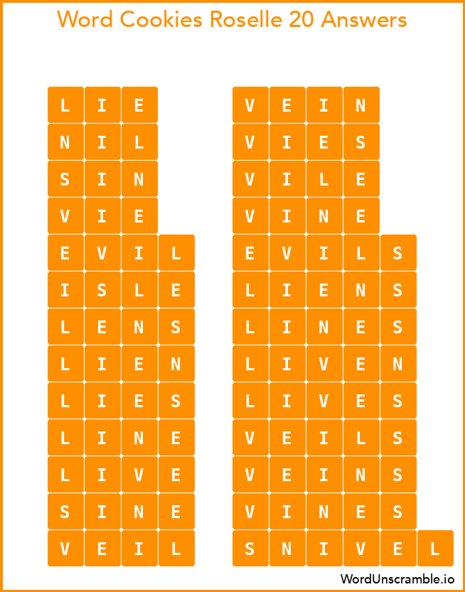 Word Cookies Roselle 20 Answers
