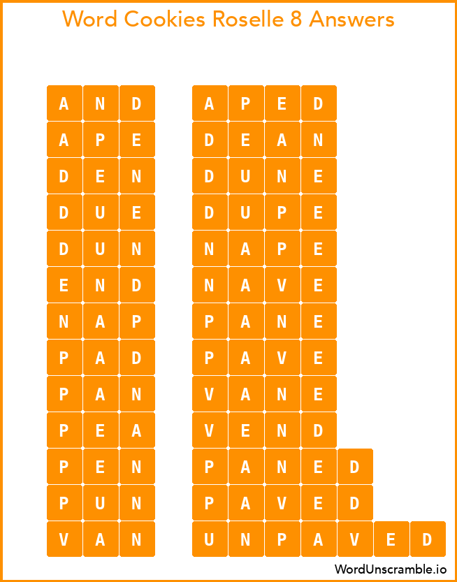 Word Cookies Roselle 8 Answers