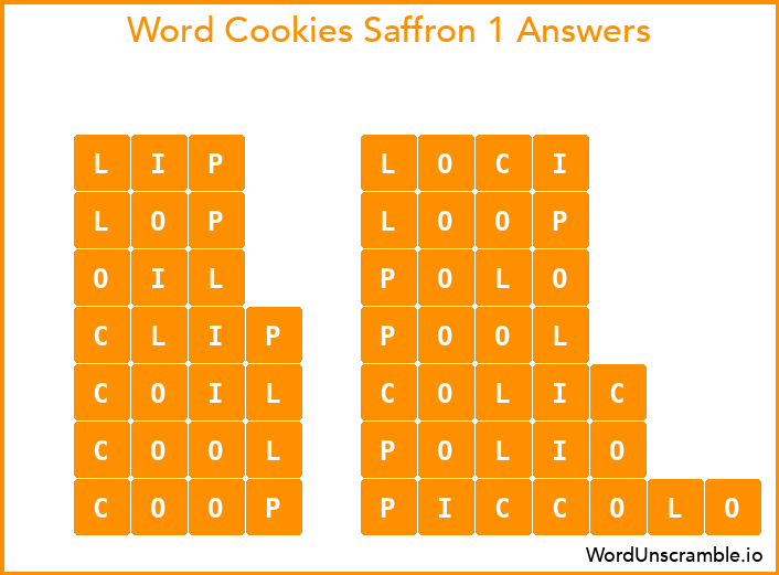 Word Cookies Saffron 1 Answers