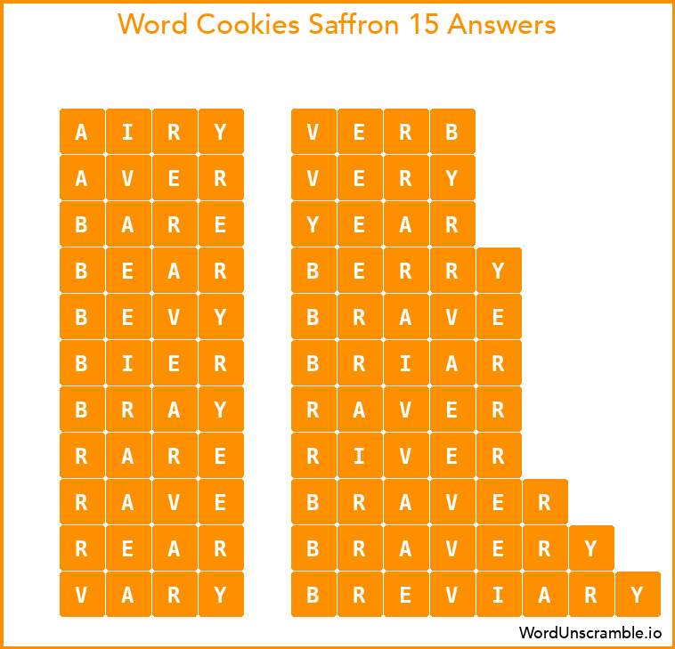 Word Cookies Saffron 15 Answers