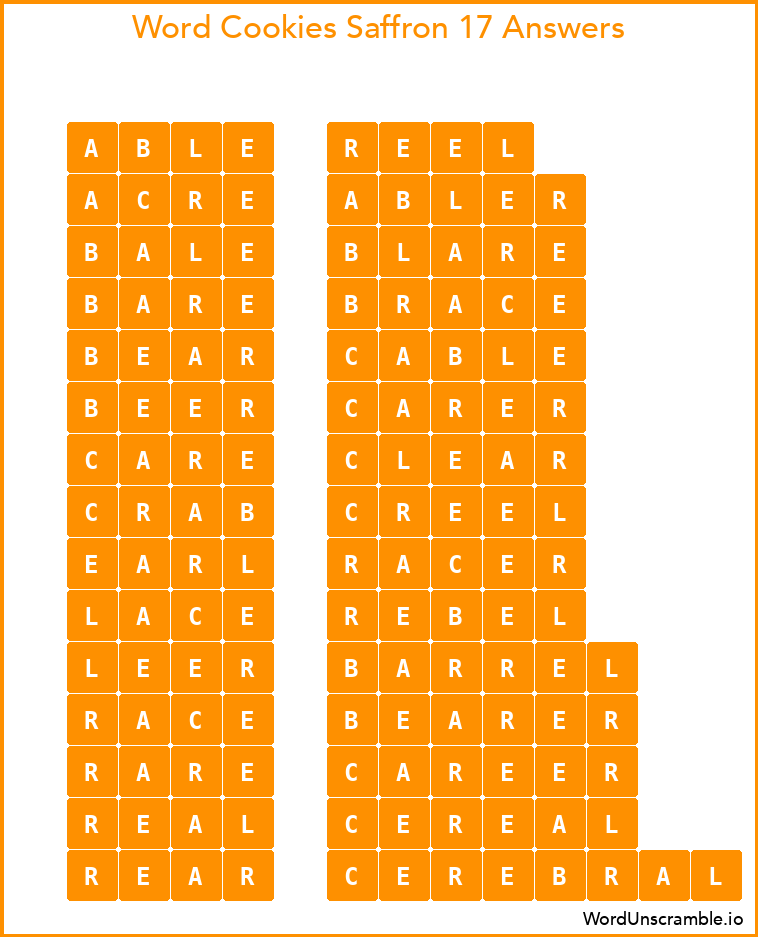 Word Cookies Saffron 17 Answers