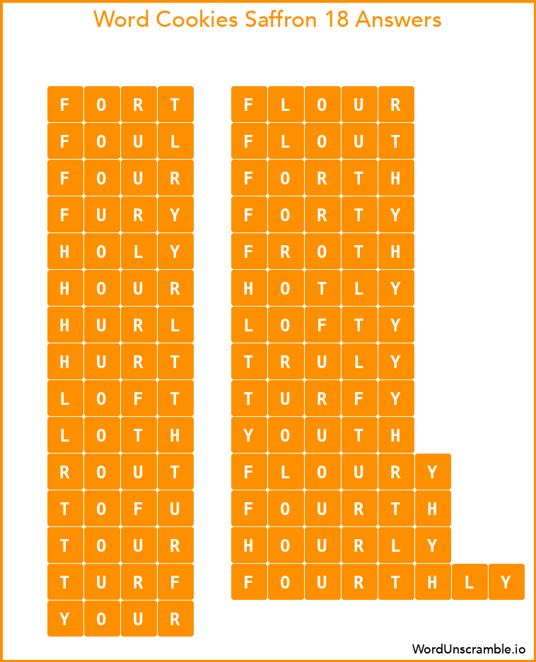 Word Cookies Saffron 18 Answers
