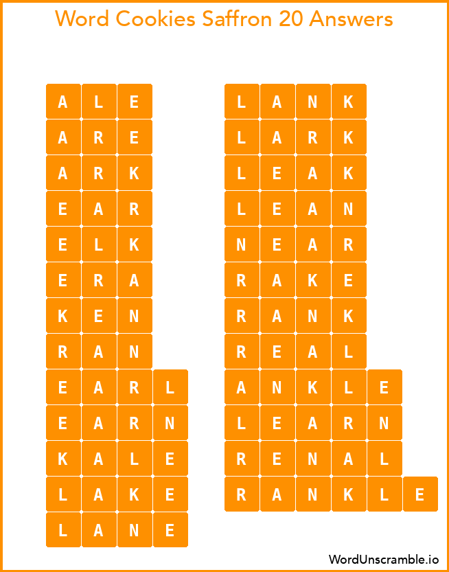 Word Cookies Saffron 20 Answers