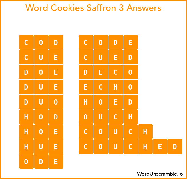 Word Cookies Saffron 3 Answers
