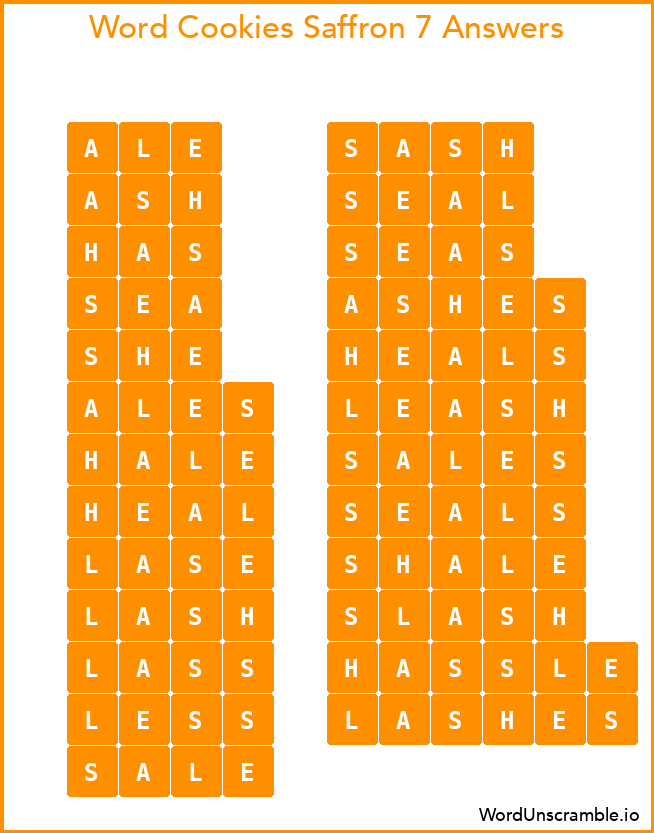 Word Cookies Saffron 7 Answers