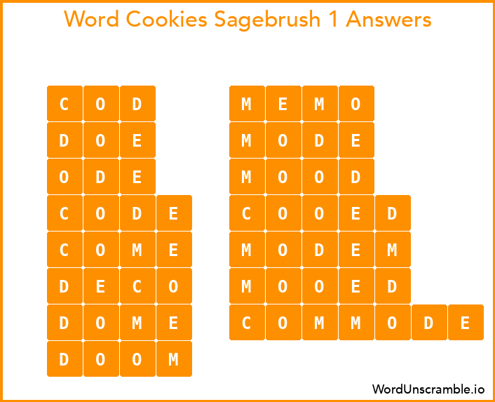 Word Cookies Sagebrush 1 Answers