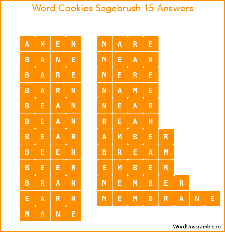 Word Cookies Sagebrush 15 Answers
