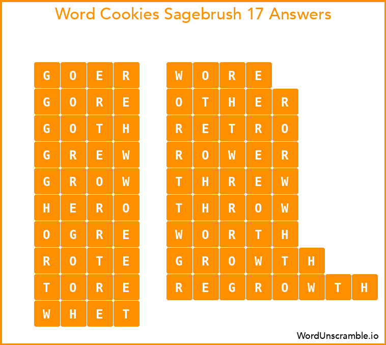 Word Cookies Sagebrush 17 Answers