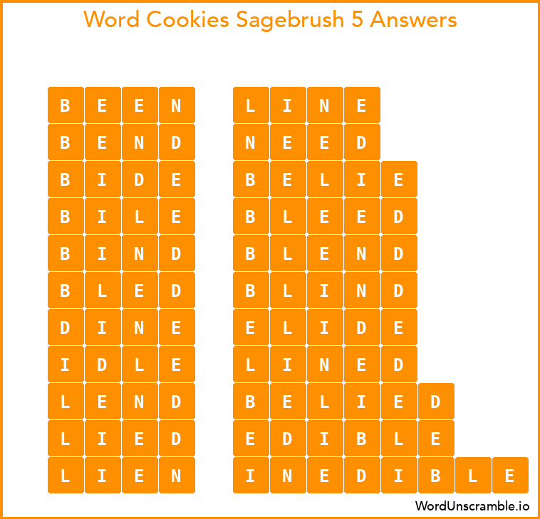 Word Cookies Sagebrush 5 Answers