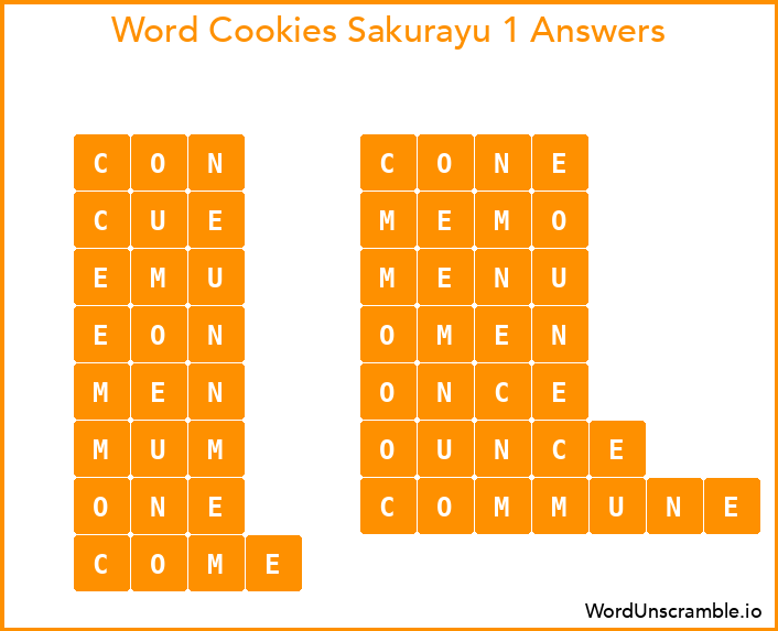 Word Cookies Sakurayu 1 Answers