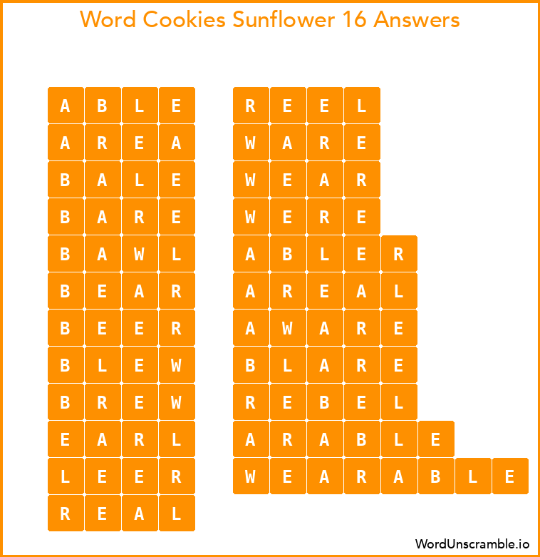 Word Cookies Sunflower 16 Answers