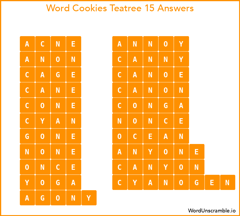 Word Cookies Teatree 15 Answers