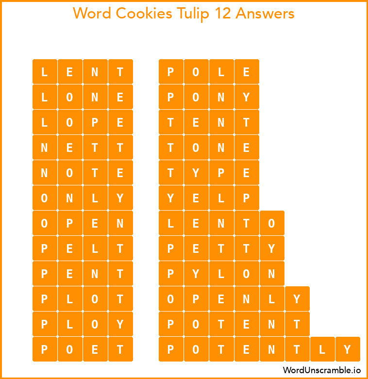 Word Cookies Tulip 12 Answers
