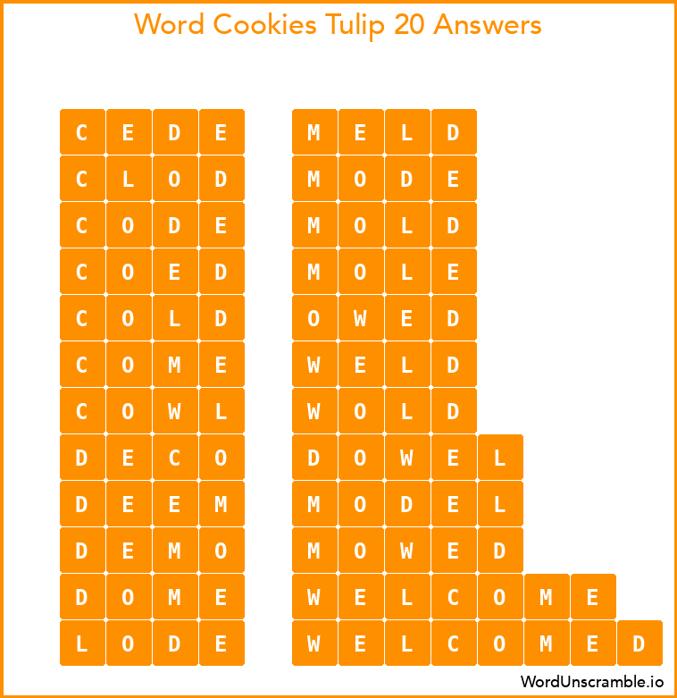 Word Cookies Tulip 20 Answers