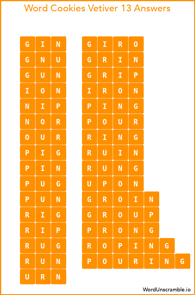 Word Cookies Vetiver 13 Answers