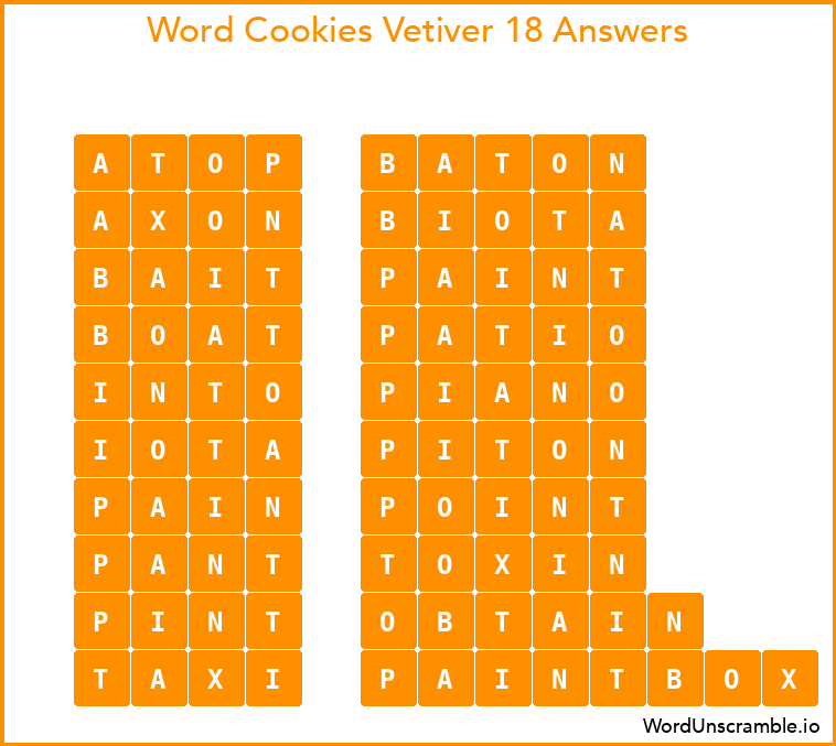 Word Cookies Vetiver 18 Answers