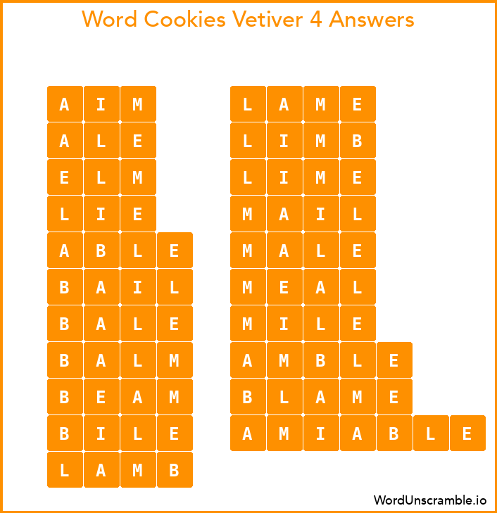 Word Cookies Vetiver 4 Answers