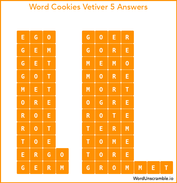 Word Cookies Vetiver 5 Answers