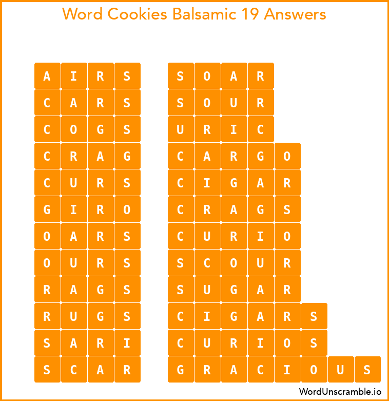 Word Cookies Balsamic 19 Answers