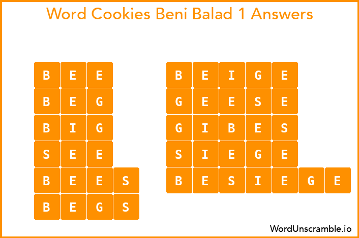 Word Cookies Beni Balad 1 Answers