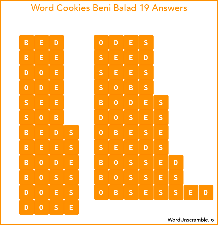 Word Cookies Beni Balad 19 Answers