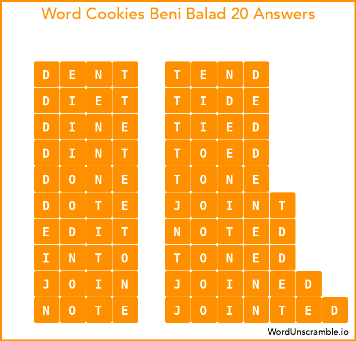 Word Cookies Beni Balad 20 Answers