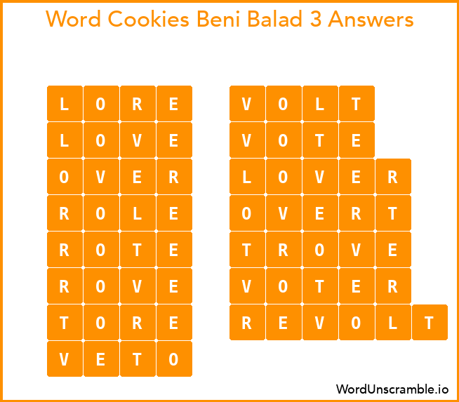 Word Cookies Beni Balad 3 Answers